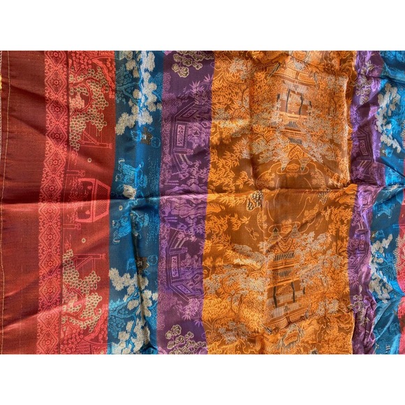 Vintage Asian Tapestry Brocade Piano Shawl Gold Chinese 48" Tablecloth Excellent - Picture 12 of 12